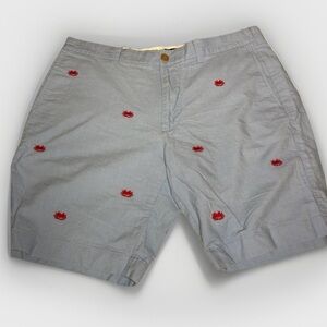 J Crew Sunwashed Oxford Chinos Blue with Red Crabs Men's Size 36